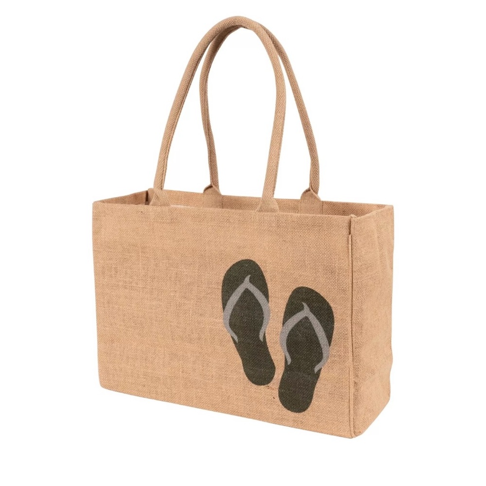 Kaf Home Durable Jute Market Tote Bag Flip Flops Beach Vacation Reusable EUC